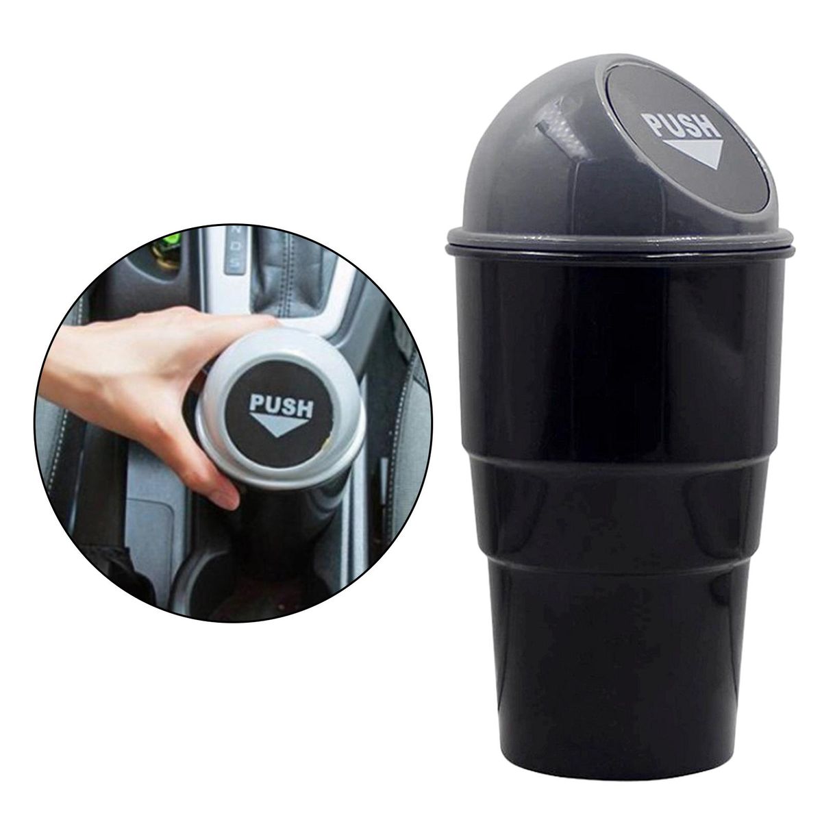 Trash Can Universal Garbage Bin Car Wastebasket Container Travel Grey