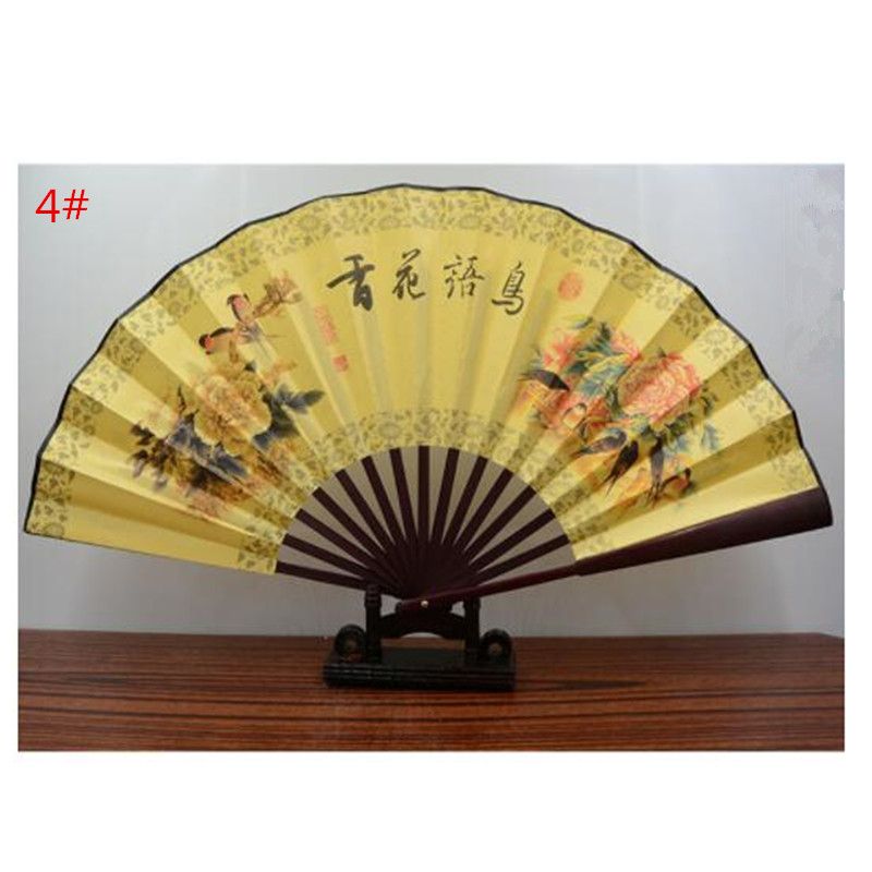 Style Handmade Crafts Hand Decoration Ribs Print Home QLY9581 Fan Chinese 1pc Folding Fan Bamboo Fabric
