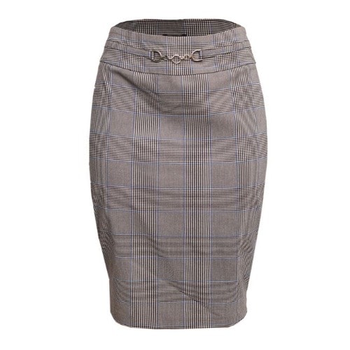 Chain Detail Check Pencil Skirt- Blue Highlights