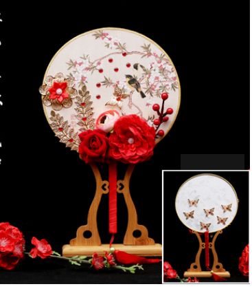 Fans Round Artificial Fan Double-Sided Style Chinese Wedding 3D Costume Accessories Hand Photography LF821 Flowers Decorative
