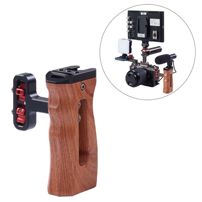 Wooden Handle Grip For DV Video Cage Rig W/Cold Shoe 1/4&rdquo; Black