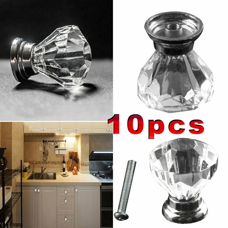 10PCS Diamond Door Knobs Crystal GlKnobs Cupboard Drawer Pull Kitchen Cabinet Door Wardrobe Door Wardrobe Handles Hardware
