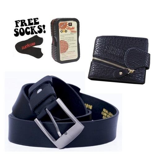 Men's Leather Wallet & Belt - Black + Free Gifts