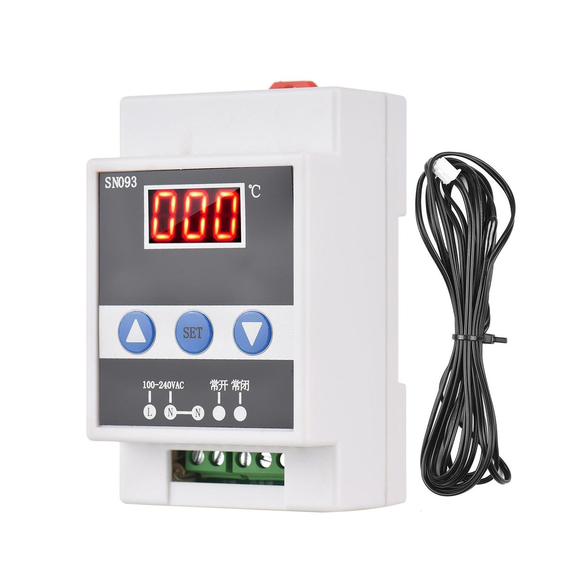 110-240V Rail Thermostat One-way Temperature Controller LED Digital Temperature Controlling Switch Constant Temperature Refrigeration Cooling & Heating with Water Drop Probe