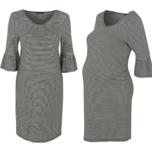 Striped Flared Sleeve Black Maternity Dress