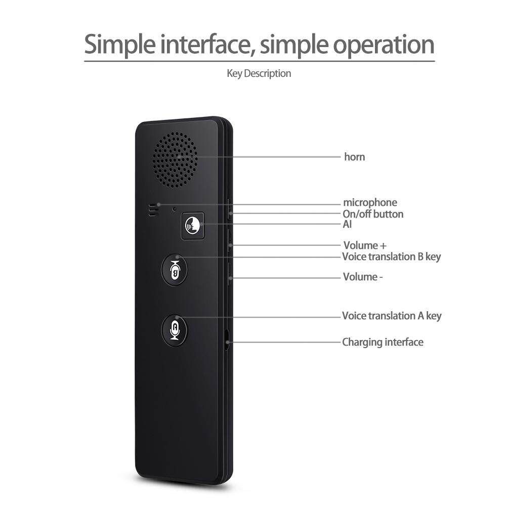 Translaty Voice 40 Languages Bluetooth Pocket Smart Translator Photograph Gift Black