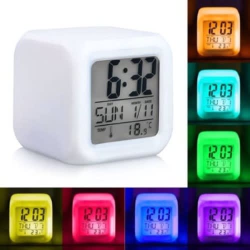 Digital Alarm Night Glowing Cube - 7 Colors Led Clock