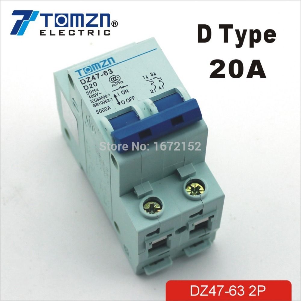2P 20A D Type 240V 415V 50HZ 60HZ Circuit Breaker MCB Ty