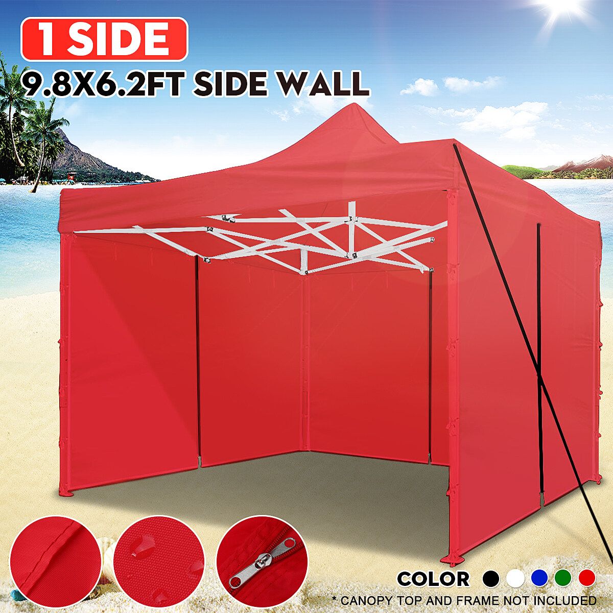 9.8x6.2FT Canopy Side Wall Panel Gazebo Tent Shelter Shade Zipper Sidewall Red