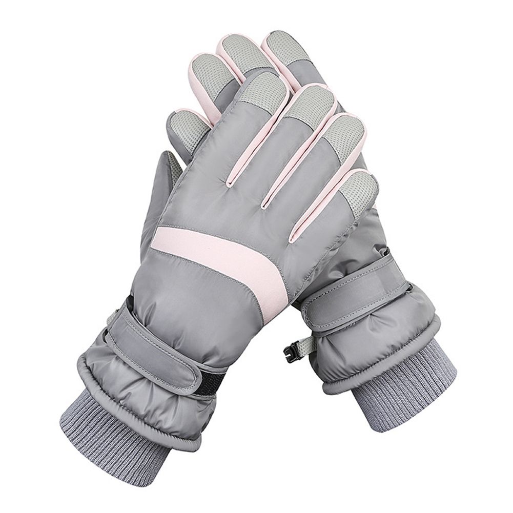 (Grey Pink Women)Waterproof Snowboard Gloves Touch Screen Fleece Unisex Snow Gloves Anti Slip  GRE
