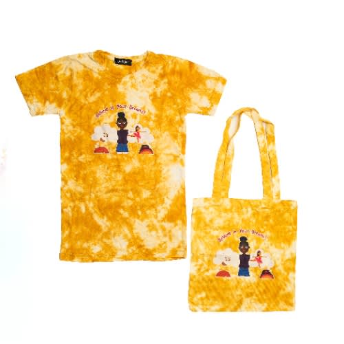 Believe In Your Dreams Unisex Round Neck T-shirt & Tote Bag  Set For Kids - Yellow