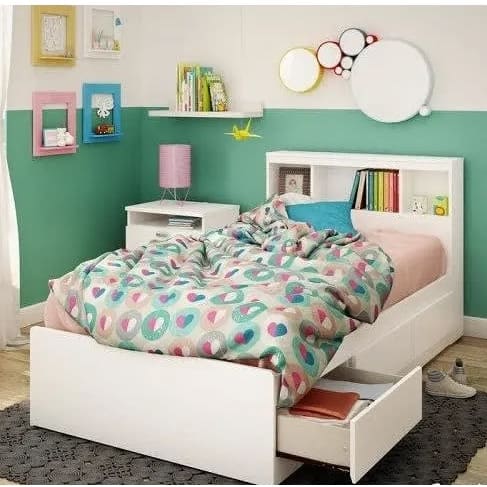 Bed Frame With Bookcase - 3ft By 6ft - White
