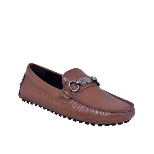 Crinkled Leather Italian Loafers With Chain - Msh-3705
