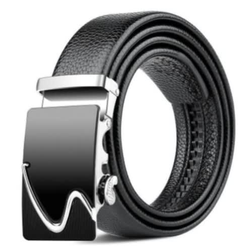 Men Pin-less Automatic Leather Belt - Black & Silver
