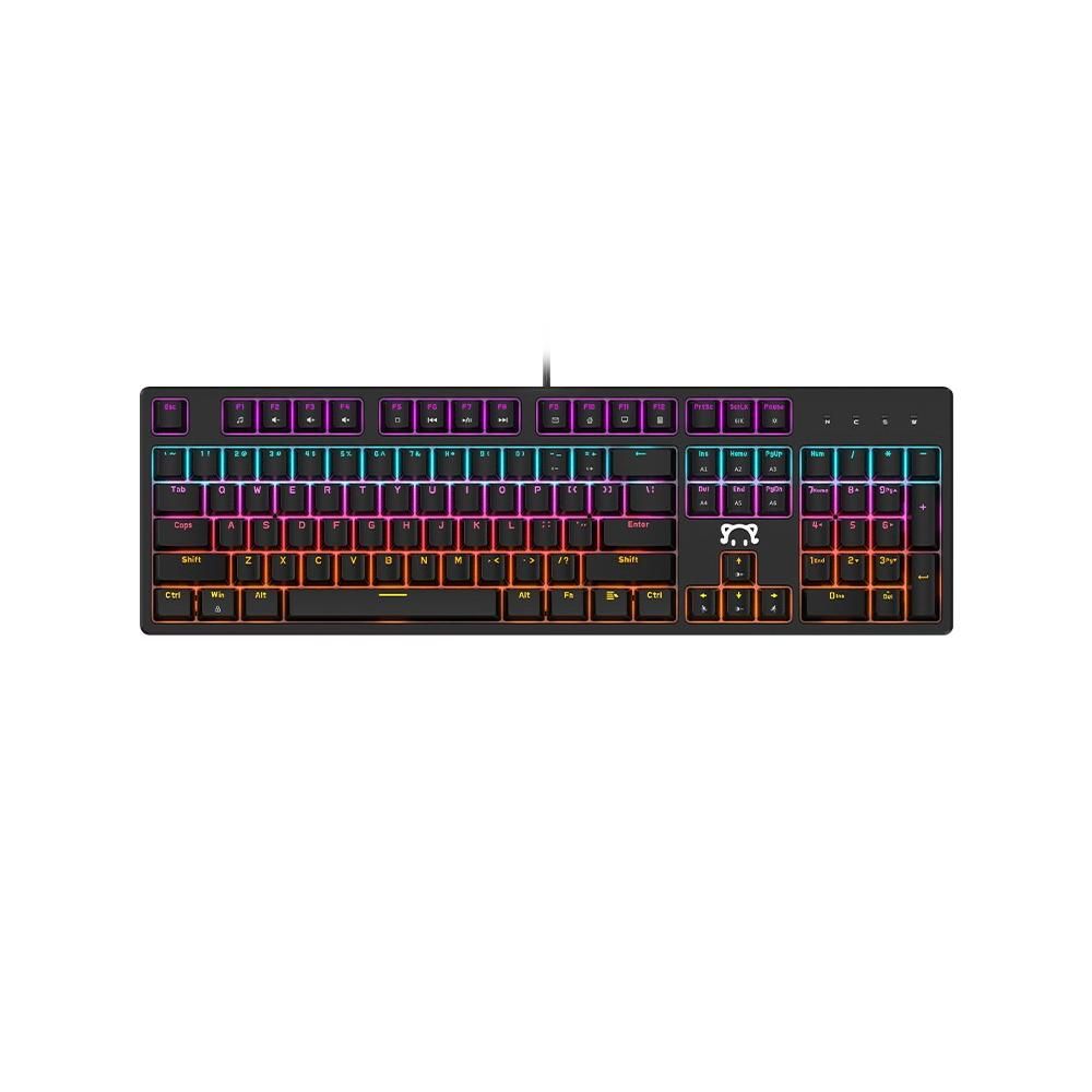 DaiDai STK131 USB Wired Mechanical Keyboard Mixed Light Keyboard 104 Keys Gaming Office Keyboard Ergonomic Design Black (Blue Switch)