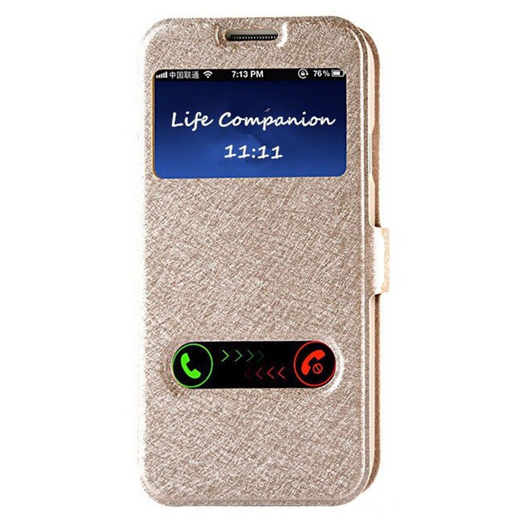 Silk Pattern Leather Double Viewing Window Cover Stand For Samsung Galaxy S6