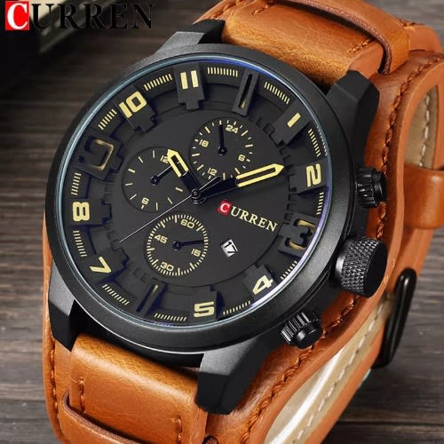 Waterproof Calendar Leather Watch - Brown