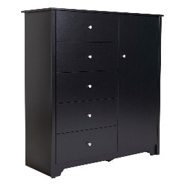 South Shore Vito Door Chest With 5-drawer, Pure Black