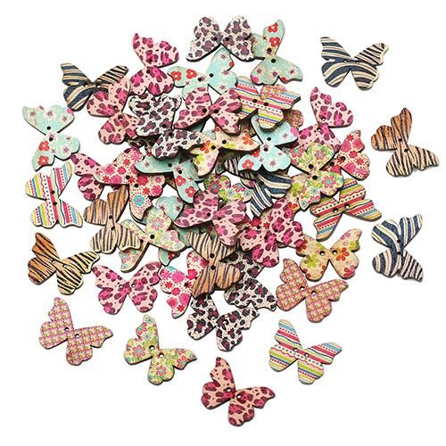 50pcs Mixed 2 Holes Wood Natural Butterfly Sewing Scrapbook Craft Decor Buttons