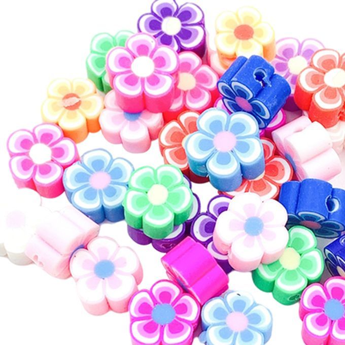 100Pcs Flower Beads Charms 10mm Polymer Clay Beads For Bracelet DIY