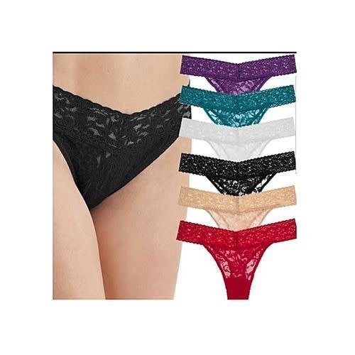 6 Pcs Ladies Lace G-strings Plain Colored Panties-multicolour