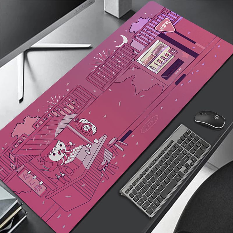 900X400 Kawaii Computer Mouse Pad Black Anime Mousepad