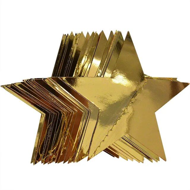 4m Bright Gold Silver Paper Garland Star String Ba