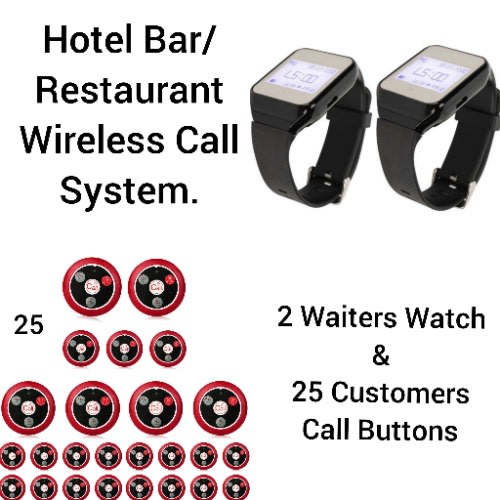 Hotel Restaurant/bar Waiters/customers Service Wireless Call System 25buttons/2watch Pack