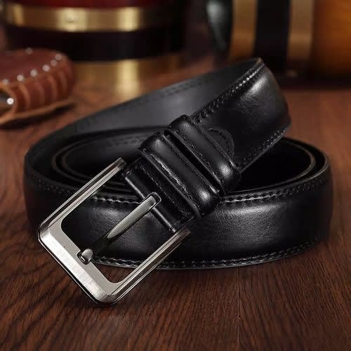 Mens Leather Belt Full Grain Vintage Distressed Style - Black