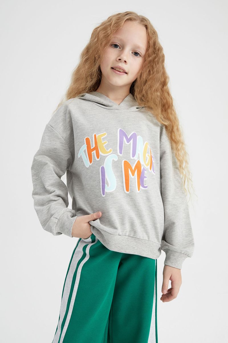Girl - Long Sleeve Relax Fit Knitted Sweat Shirt-Grey
