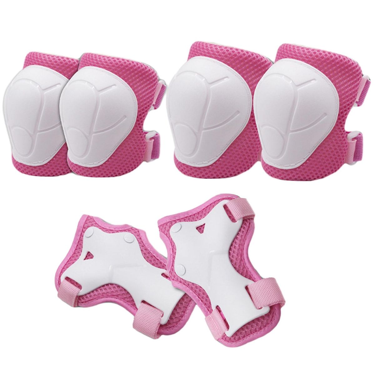 Kids Protective Gear Set Adjustable Knee Pads Elbow Guards for Sports Pink White