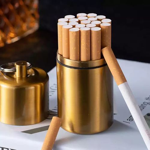 Portable Mini Metal Round Cigarette Case With Keychain