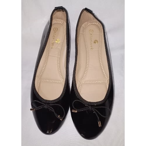 Ladies Patent Leather Flat Shoe - Black