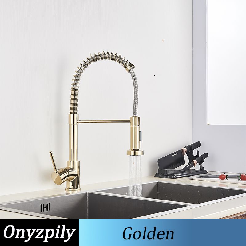 Spring Brushed Kitchen Sink Faucet Pull Down Sprayer Nozzle Single Handle Faucets Mixer  Cold Stainless Steel Modern