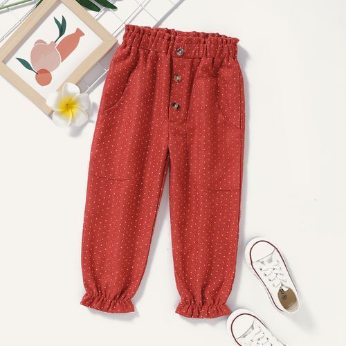 1-5Y Kid Girls Cargo Pants Polka Dot Trousers -Red
