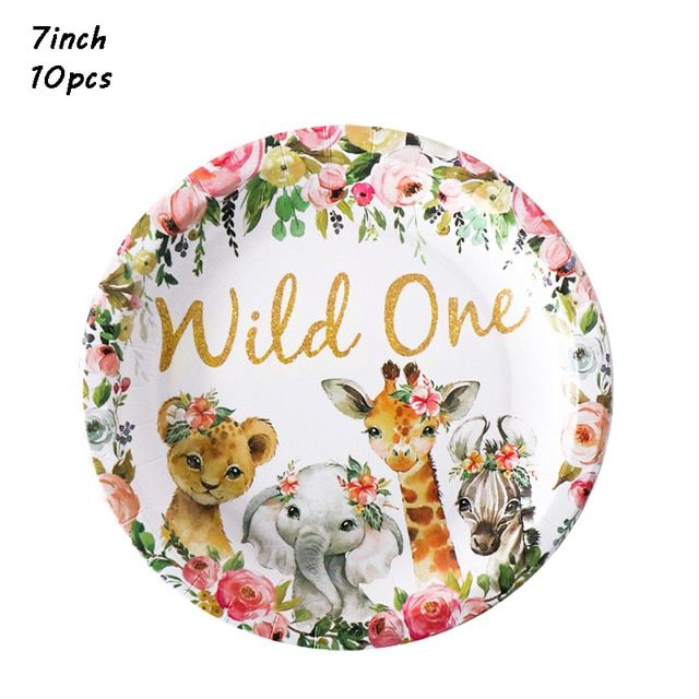 10pcs Wild One Candy Box Gift Bags Jungle Safari Theme Party 1st Birthday Party Decorations Boy Girls One Year Old Birthday Deco 10pcs 7inch Plates