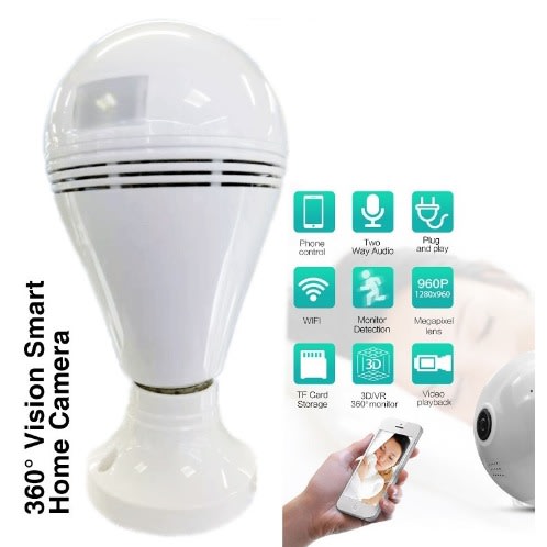 Light Bulb Camera 360&deg; Fisheye Lens Wifi Security Camera Bulb 1080p