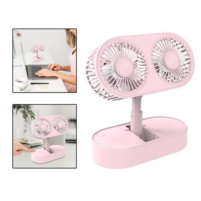 Folding Desktop Fan Dual Fan Rechargeable Mini Desktop Table Fan Pink