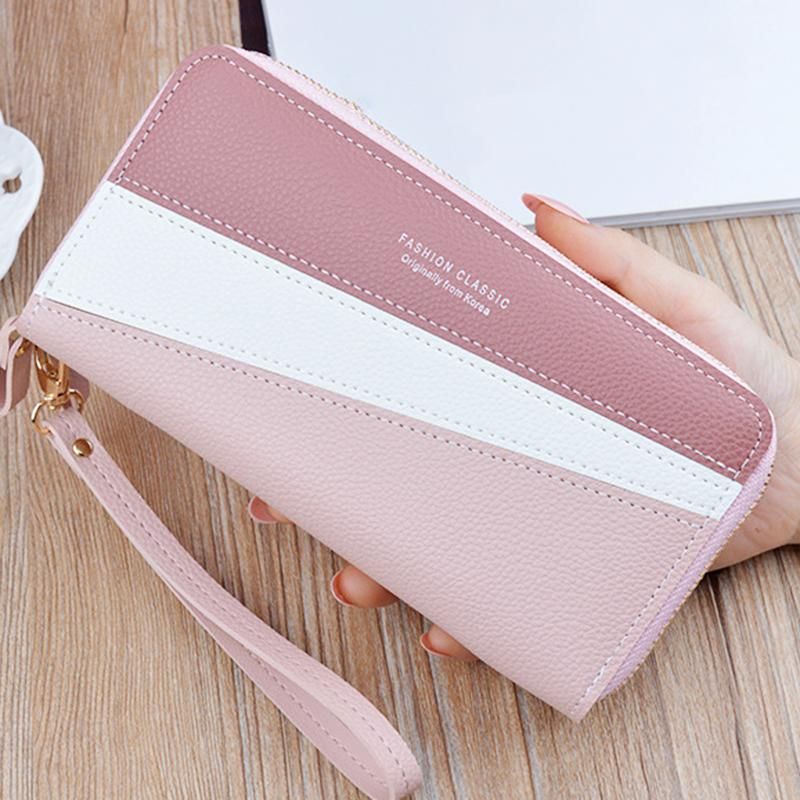 Women Purse Splicing Phones Bag Card Holder with Zippers Fashion Wallet Handbag