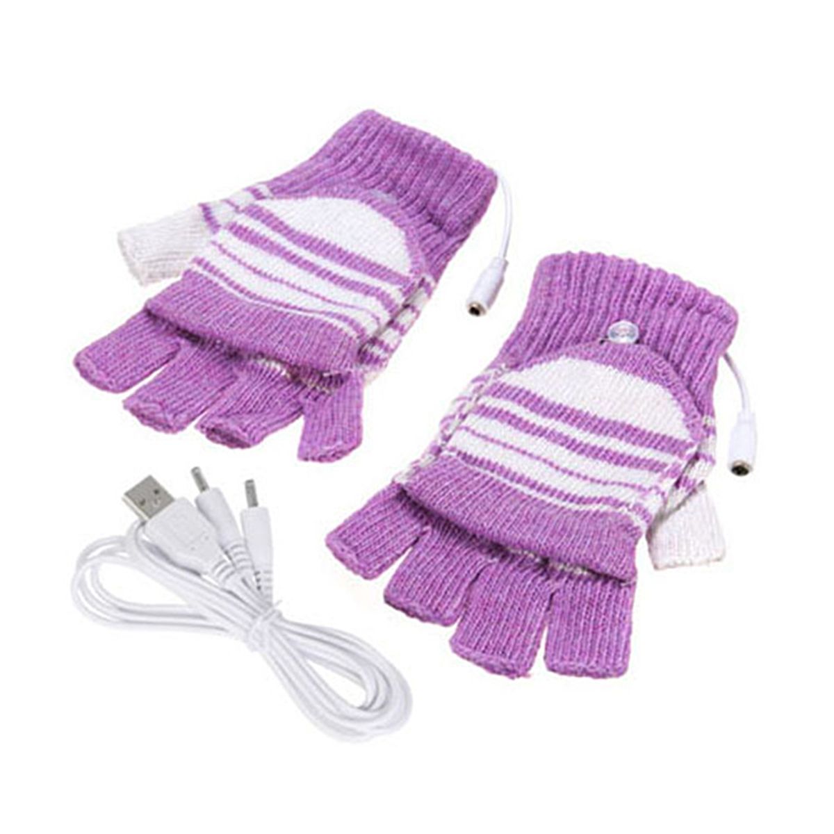 1 Pair Electric Gloves Knitted Warm Heated Thermal Gloves Purple