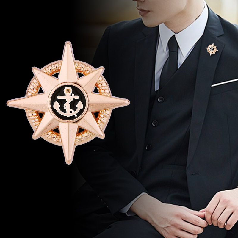 Anchor Star Brooch Pin Metal Pins And Brooches Men's Suit Shirt Badge Collar