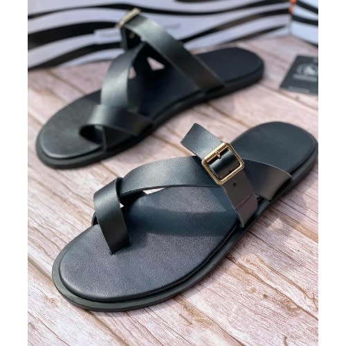 Men's Buckle Slippers - Black