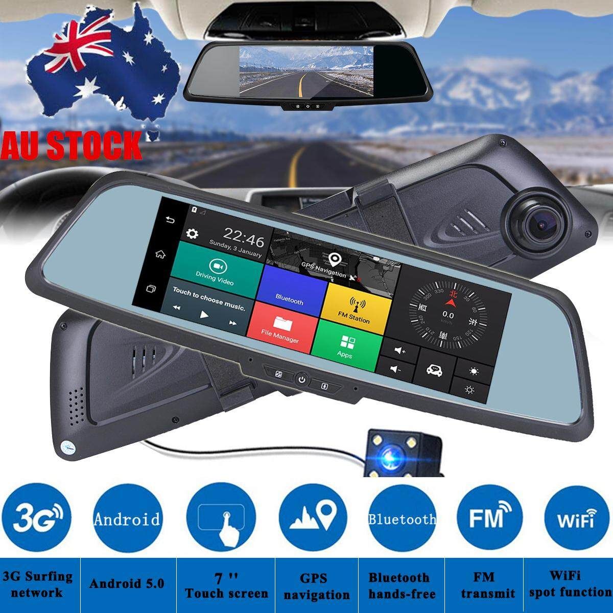 7'' 1080P Car DVR GPS Android 5.0 Dual Lens Navigation Rearview Mirror Camera