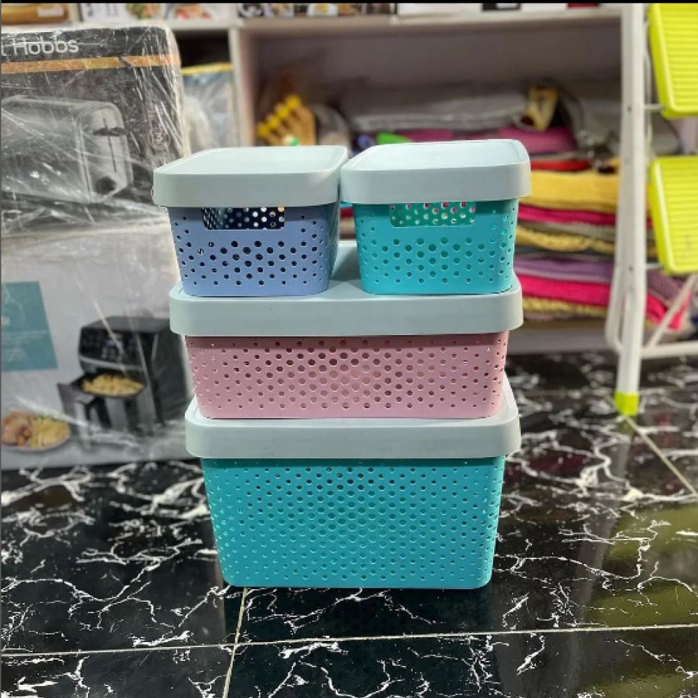 Multipurpose Solitaire Storage Basket With Lid (4pcs) Set