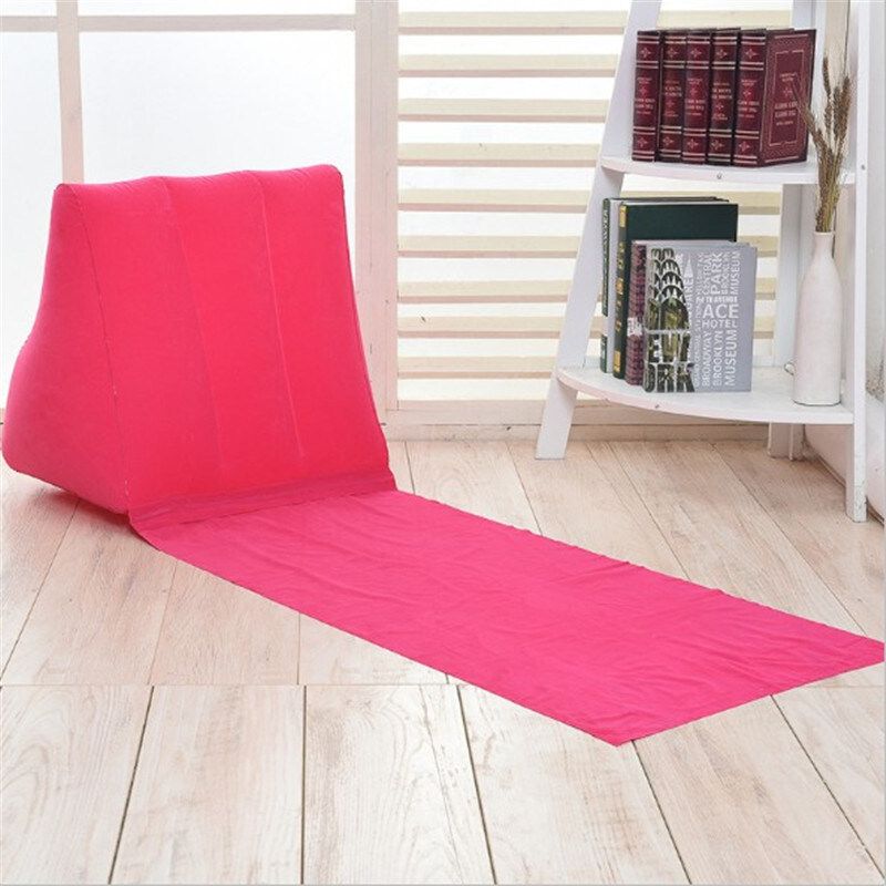 Outdoor Travel Inflatable Triangle Cushion Fashion Leisure PVC Flocking Triangle Beach Mat Picnic Mat Grass Cushion Indoor Floor Cushion Rose Red
