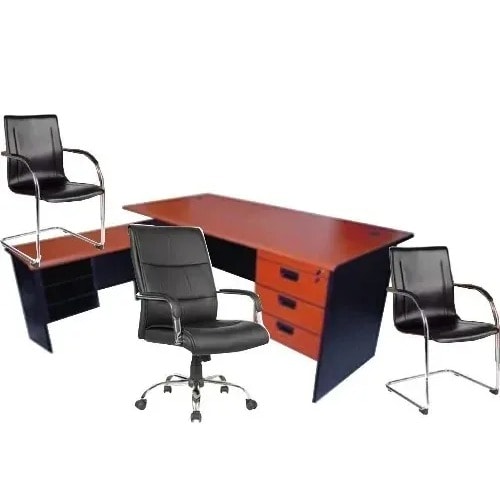 Office Table 4ft With 3ft Extension + Executive Chair & 2 Visitor Chairs