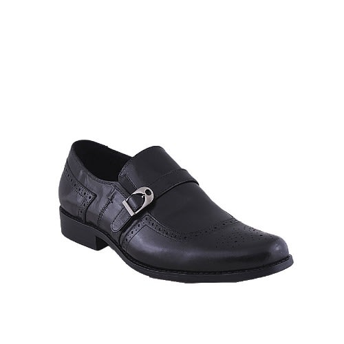 Men&rsquo;s Leather Slip On Shoe With Buckle - Black