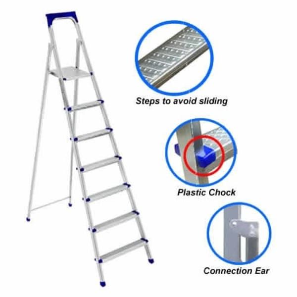 7 Steps Platform Iron Ladder-silver