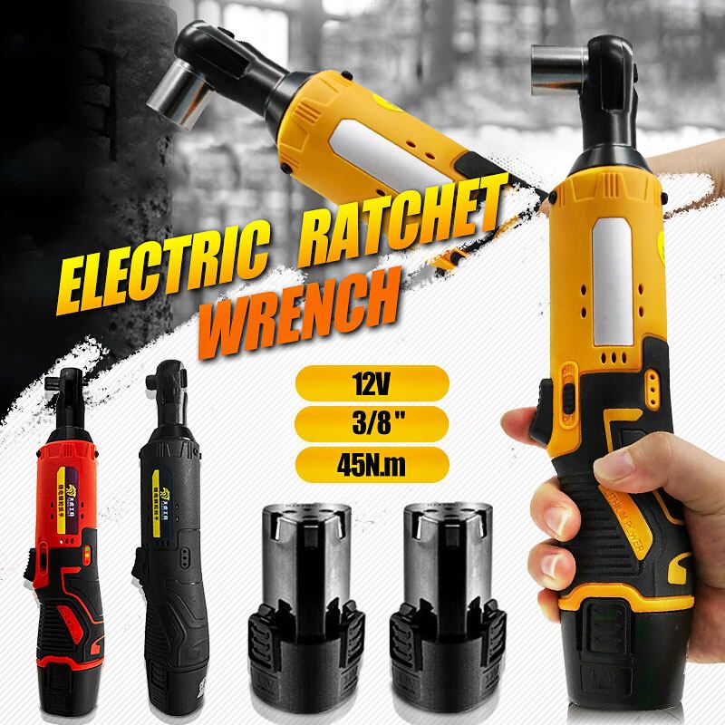 3/8'' 12V 90&deg; Electric Cordless Ratchet Right Angle Wrench Tool Set +2 Orange EU