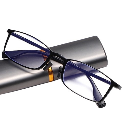 Unisex Light Reading Glasses With Pen Clip Tube Case- Black